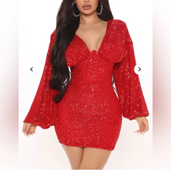 Fashion Nova Kiss Me Under the Moon Red Mini Sequined Dress size 2X - Picture 6 of 6